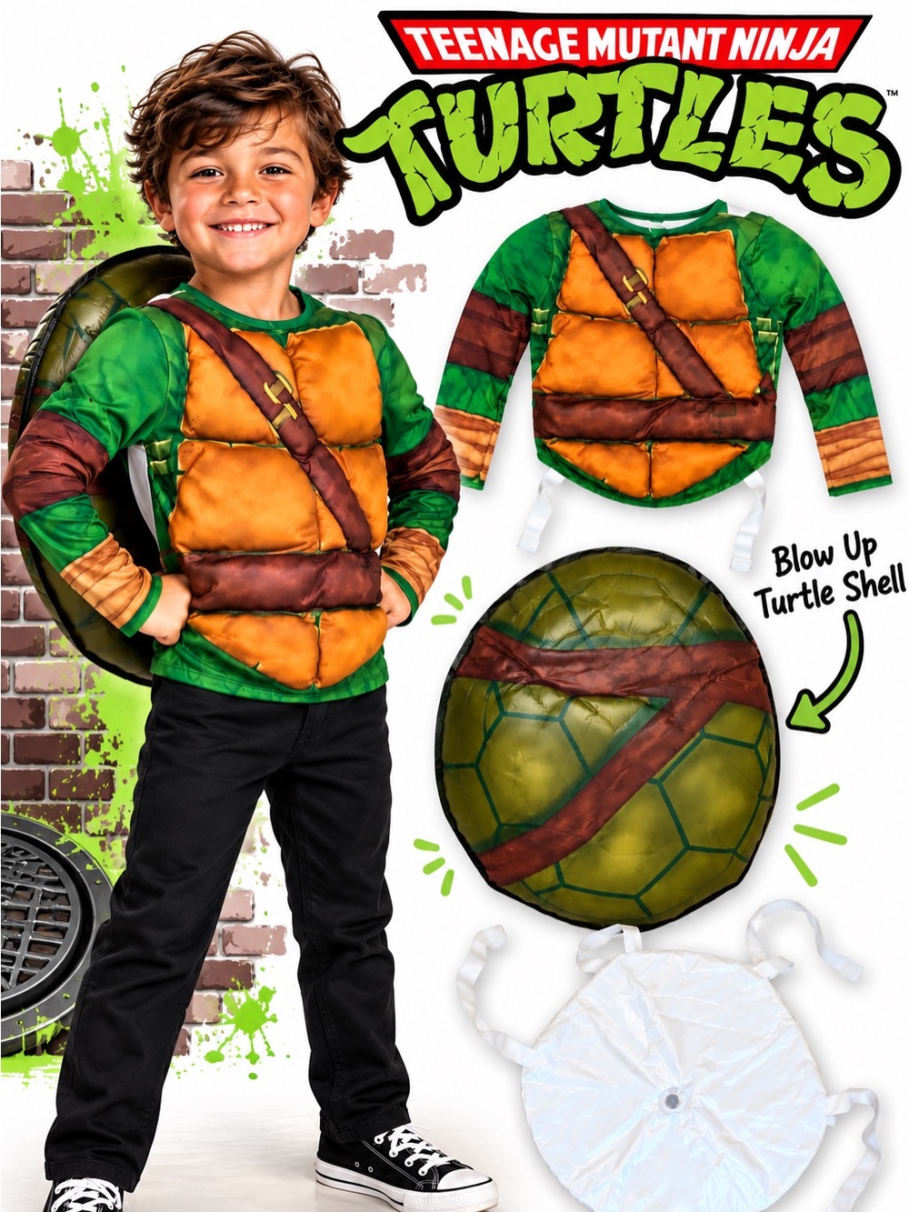 🐢 Teenage Mutant Ninja Turtles Halloween Costume Top & Blow Up Shell 4-6